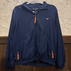 Polo by Ralph Lauren Navy Performance Windbreaker Jacket with Orange Accents